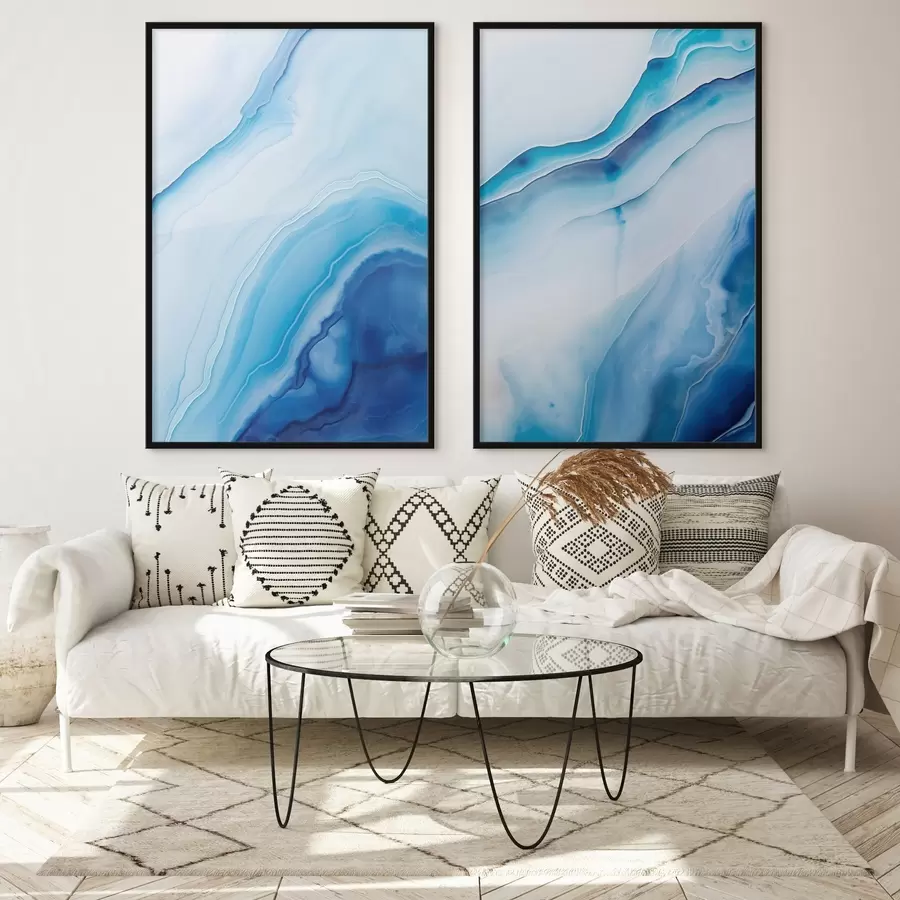 murales de pared Estampado abstracto de ágata azul y blanca, líneas y degradados en espiral, textura suave, arte moderno, minimalista d00888