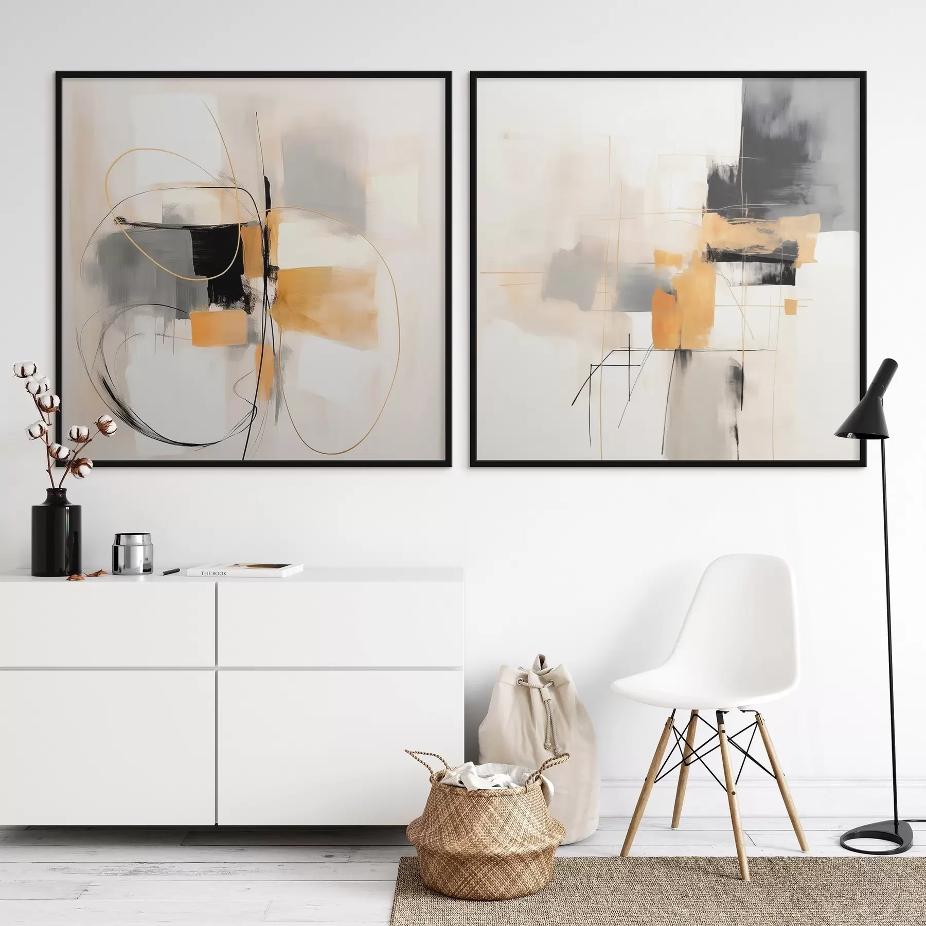 murales de pared Geometría abstracta, ocre, gris y negro. d00899