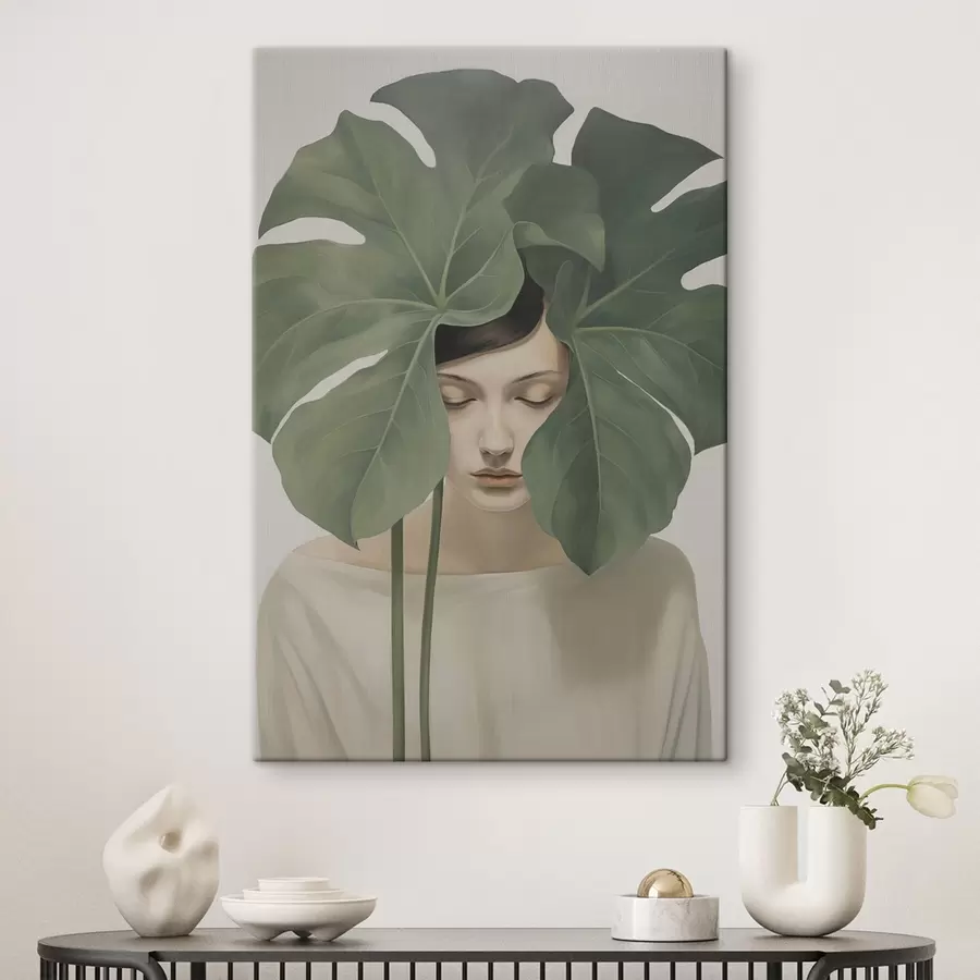 murales de pared Chica con hojas tropicales s47335