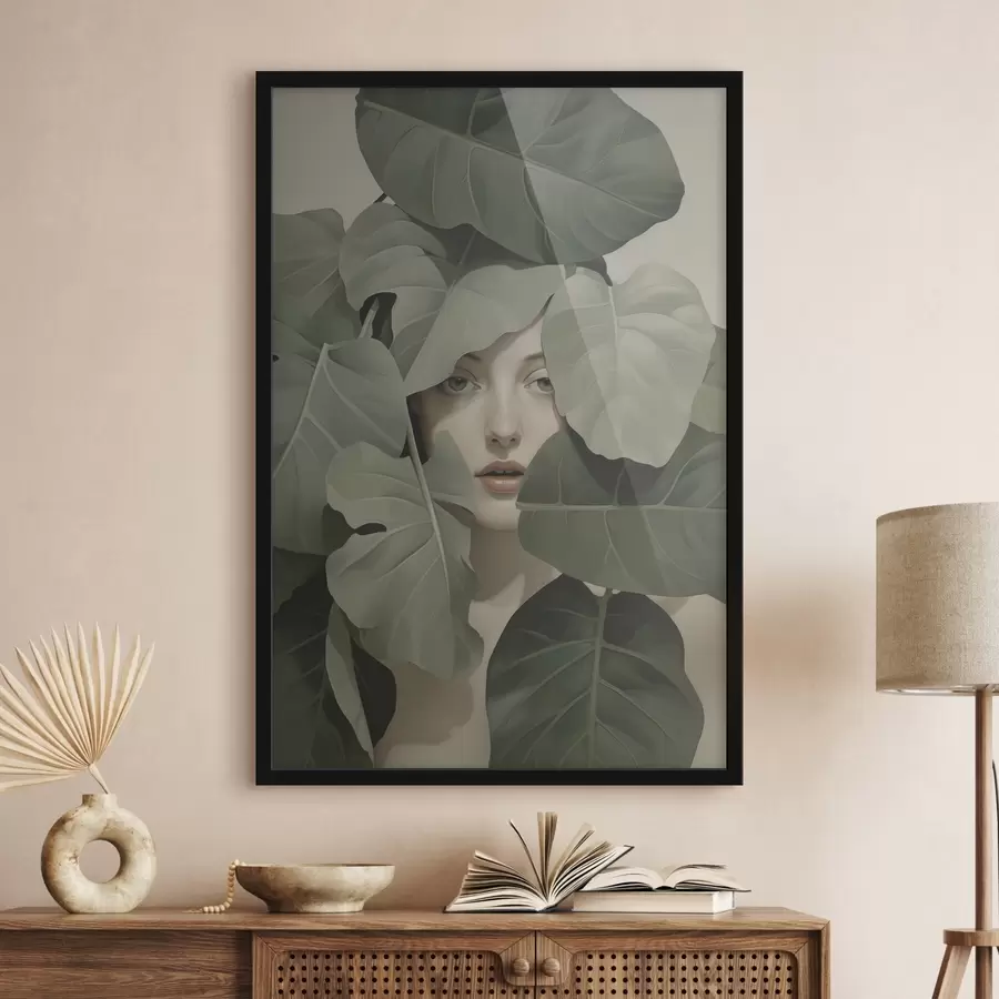 murales de pared Retrato de una niña entre el follaje f47331