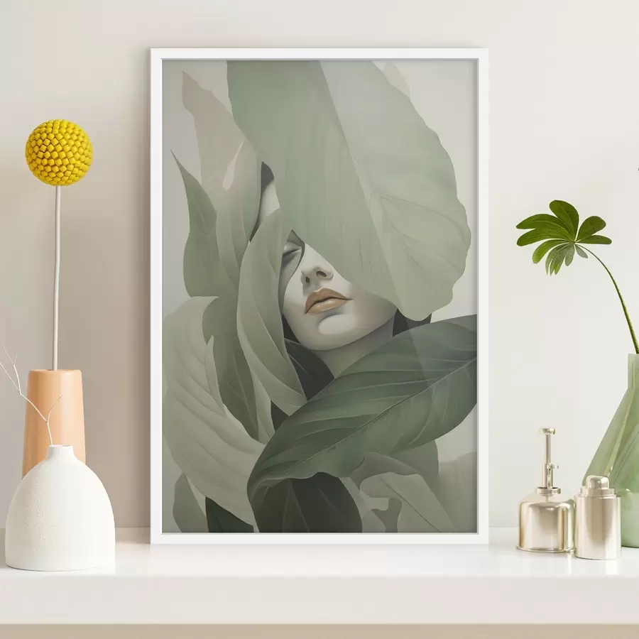 murales de pared Retrato surrealista de una niña entre el follaje f47332