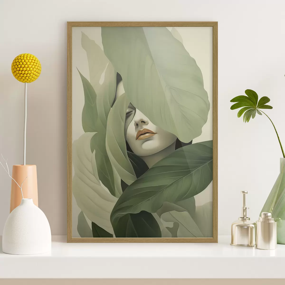Poster Retrato surrealista de una niña entre el follaje f47332