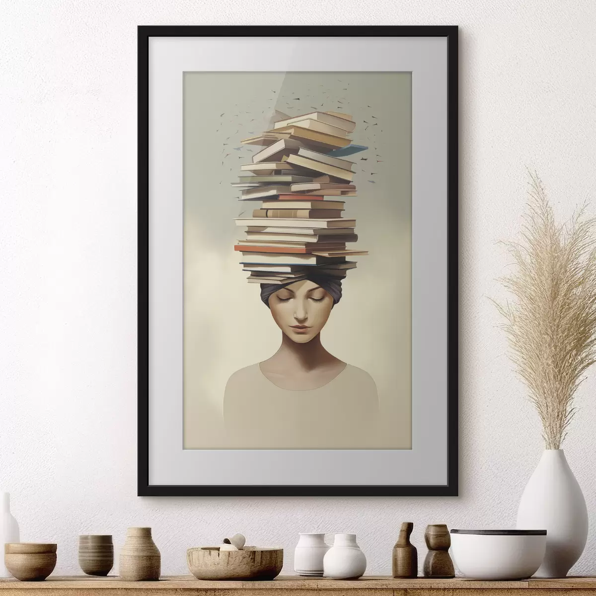 Poster Retrato de una niña con libros f47333