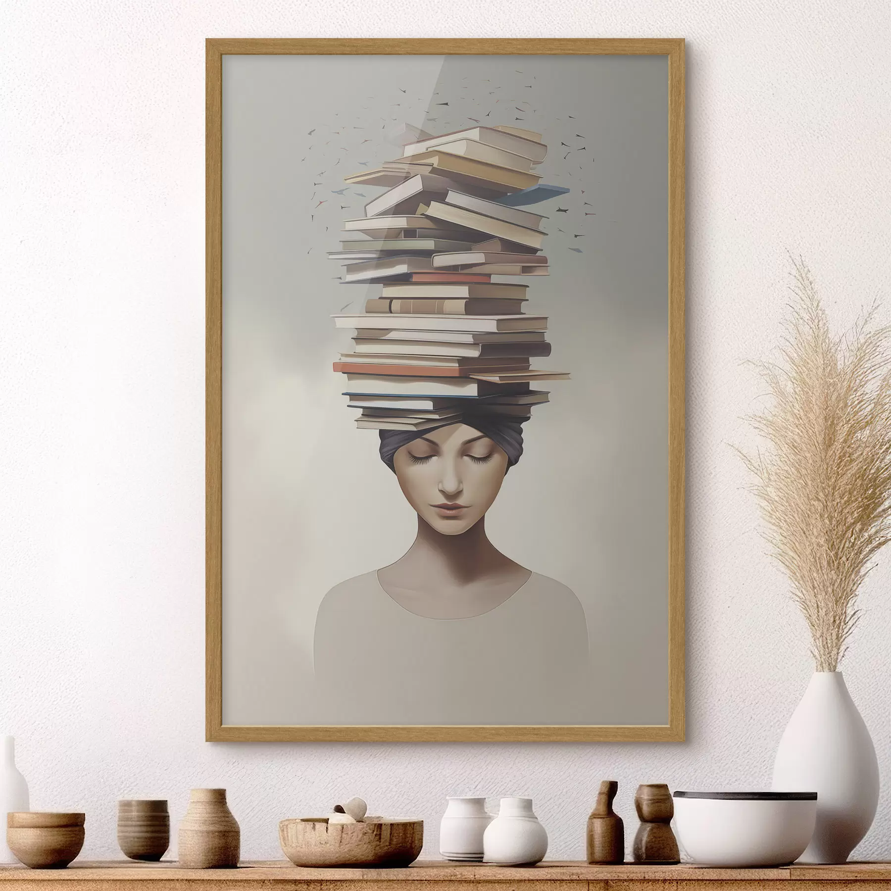 murales de pared Retrato de una niña con libros f47333