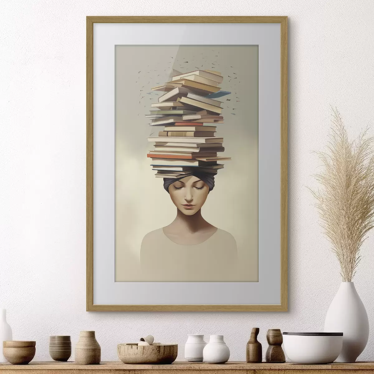 Poster Retrato de una niña con libros f47333