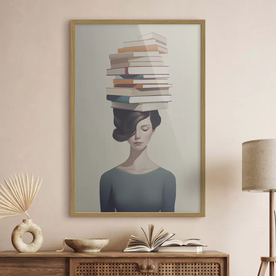 murales de pared Retrato surrealista de una niña con libros f47334