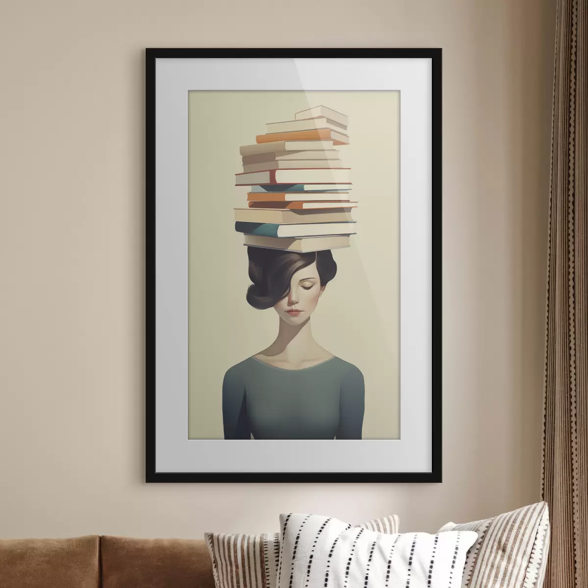 Poster Retrato surrealista de una niña con libros f47334