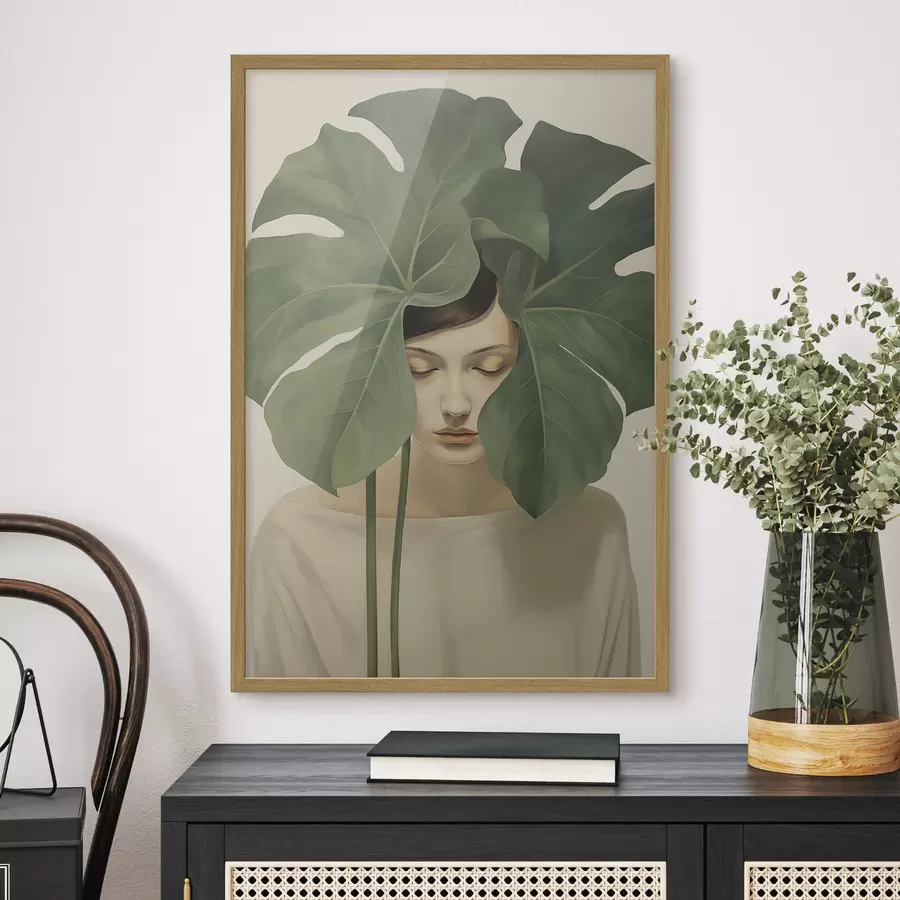 murales de pared Chica con hojas tropicales f47335