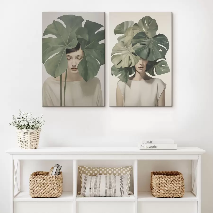 murales de pared Chica con hojas m01185