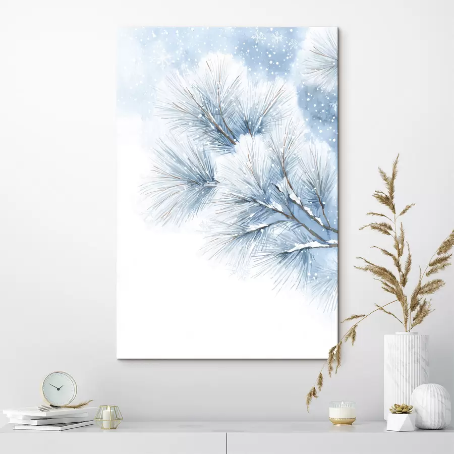 murales de pared rama de pino cubierta de nieve en estilo acuarela s47114