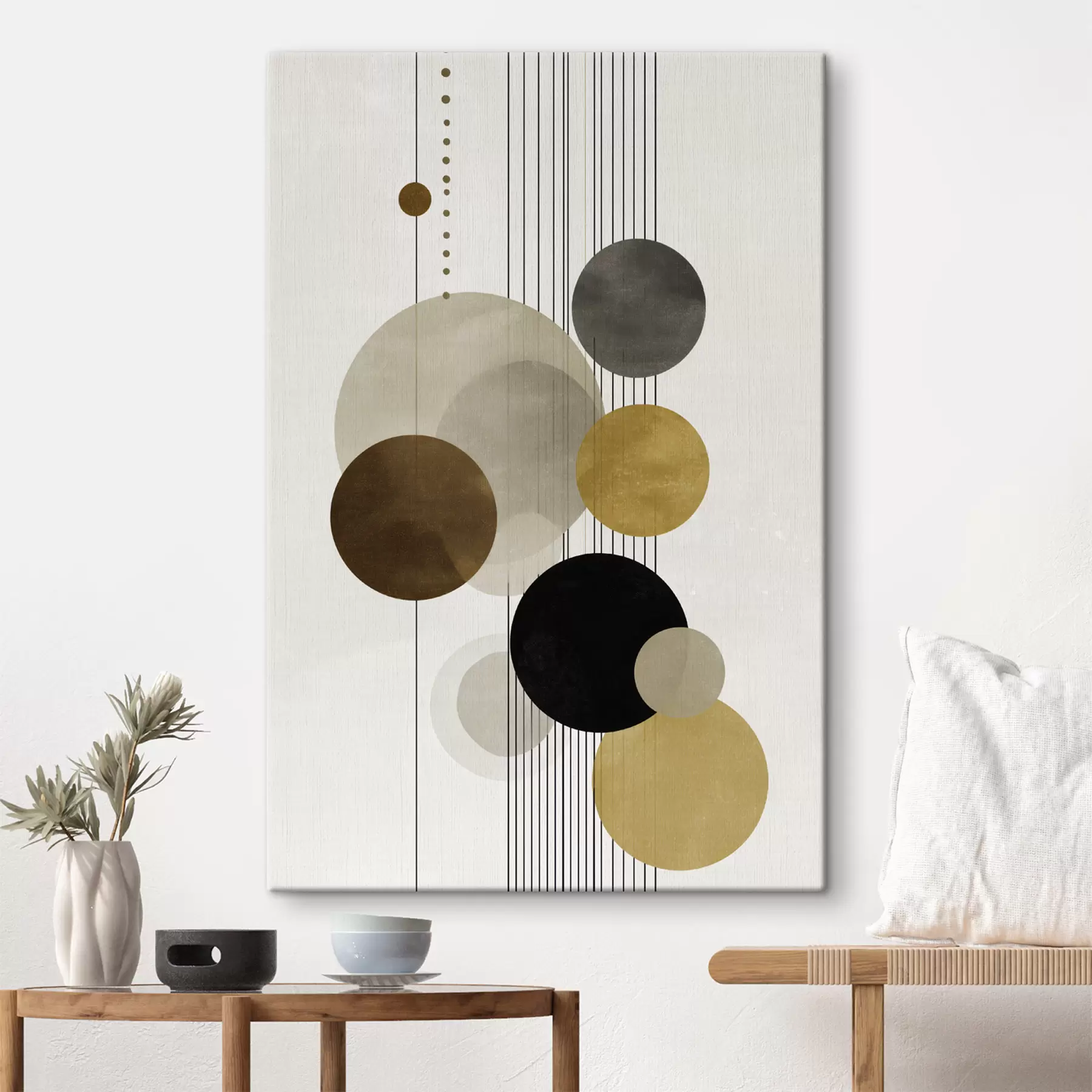 murales de pared abstracción con círculos y líneas en colores cálidos s47237