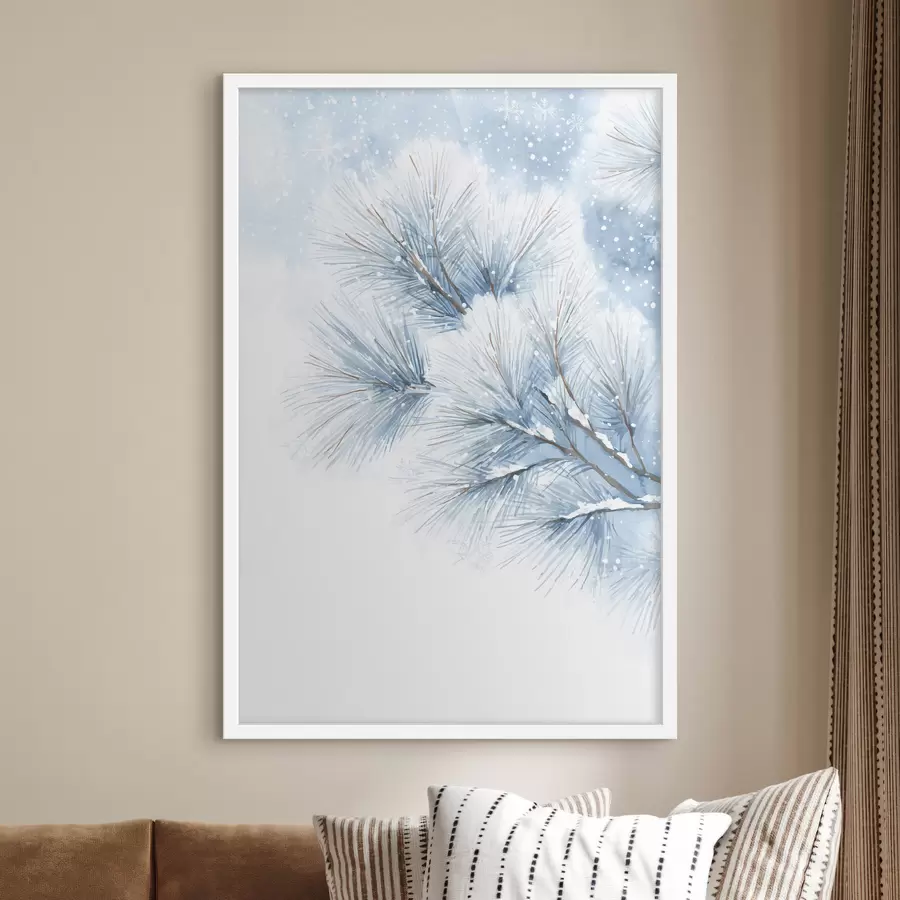 murales de pared rama de pino cubierta de nieve en estilo acuarela f47114
