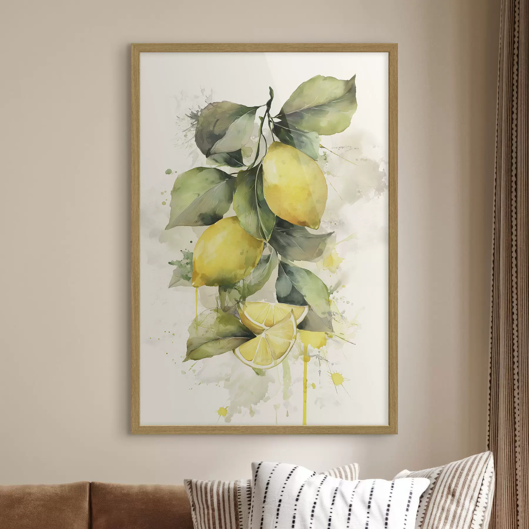 murales de pared rama con limones en estilo acuarela f47124
