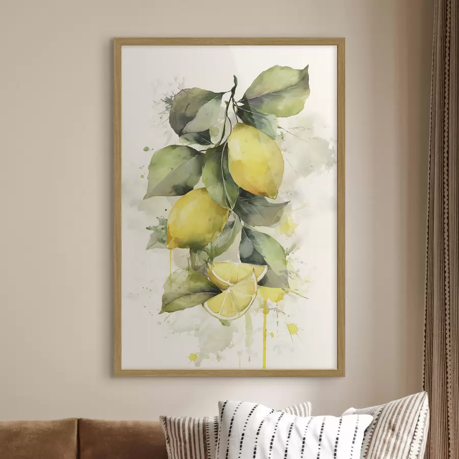 murales de pared rama con limones en estilo acuarela f47124
