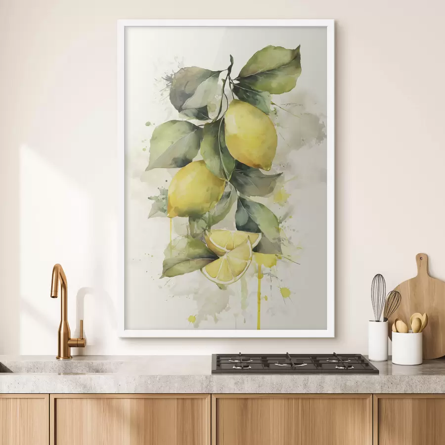 murales de pared rama con limones en estilo acuarela f47124