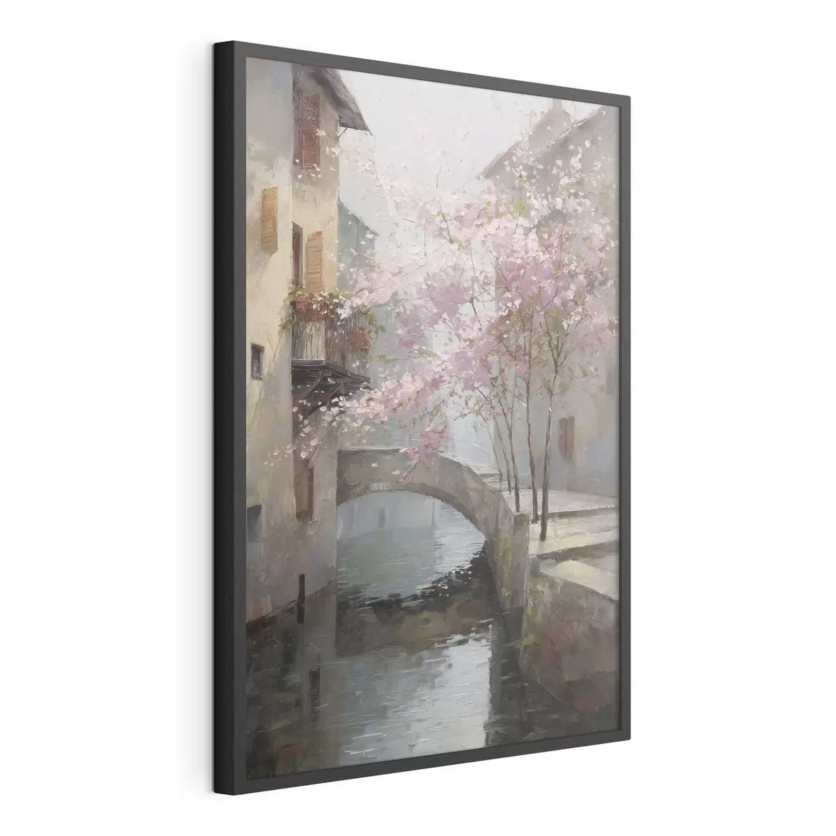 Poster Paisaje urbano romántico con un árbol en flor al estilo de la pintura al óleo. f47127
