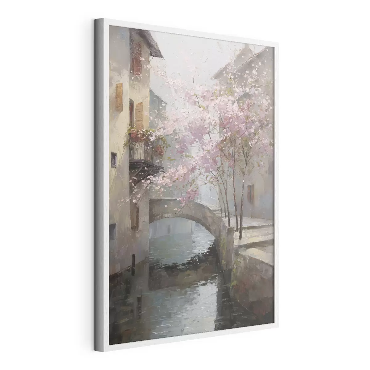 Poster Paisaje urbano romántico con un árbol en flor al estilo de la pintura al óleo. f47127