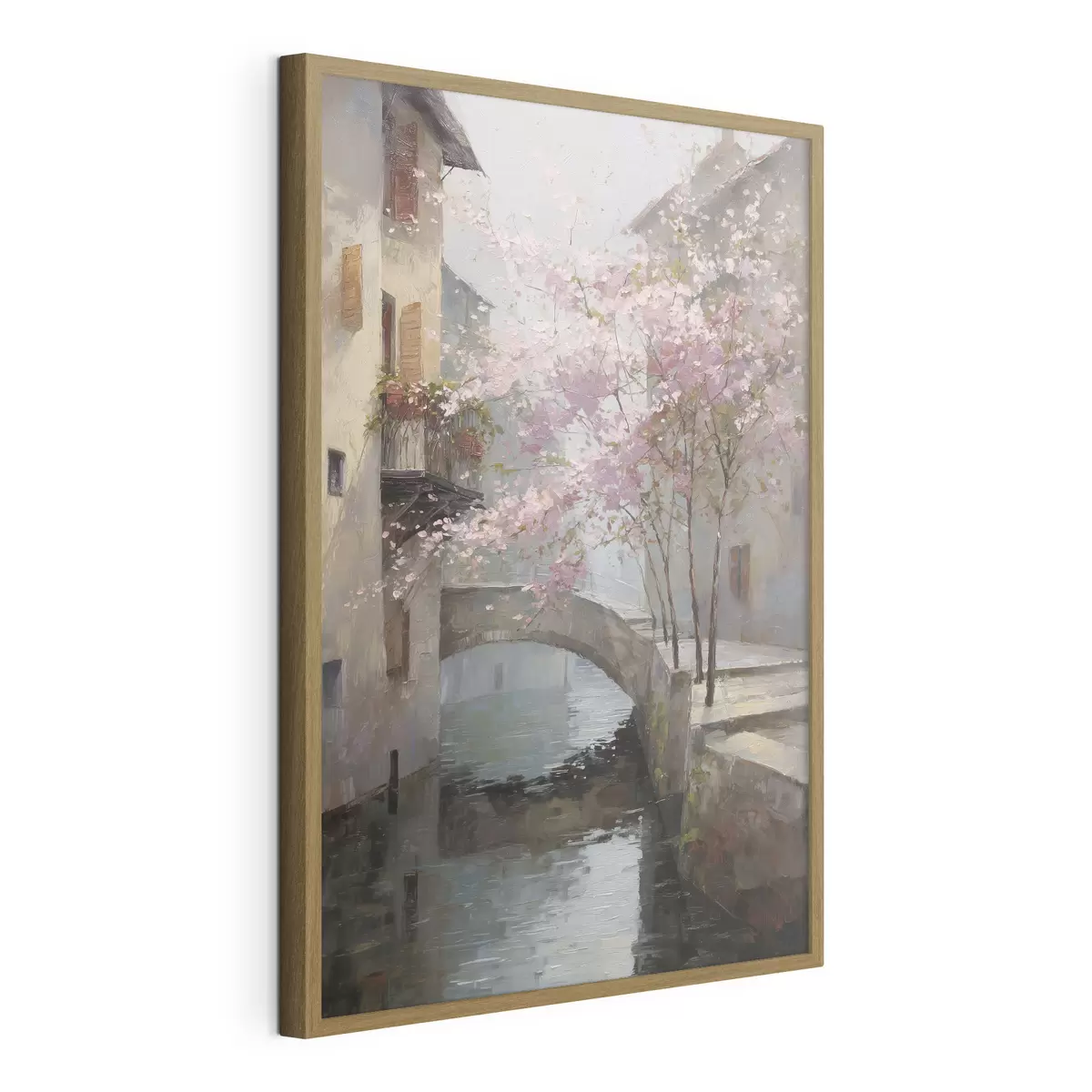 Poster Paisaje urbano romántico con un árbol en flor al estilo de la pintura al óleo. f47127