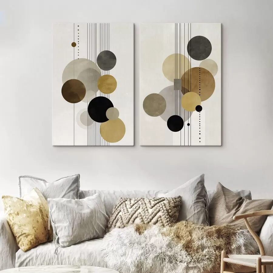 murales de pared abstracción con círculos y líneas en colores cálidos m01182