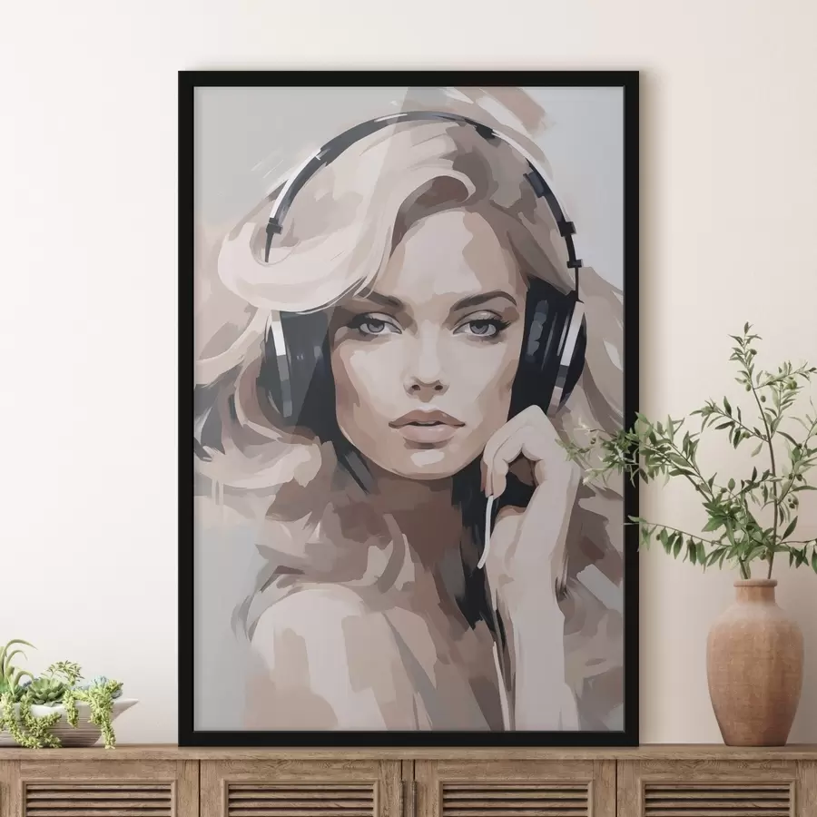 murales de pared Retrato de una chica con auriculares f47410