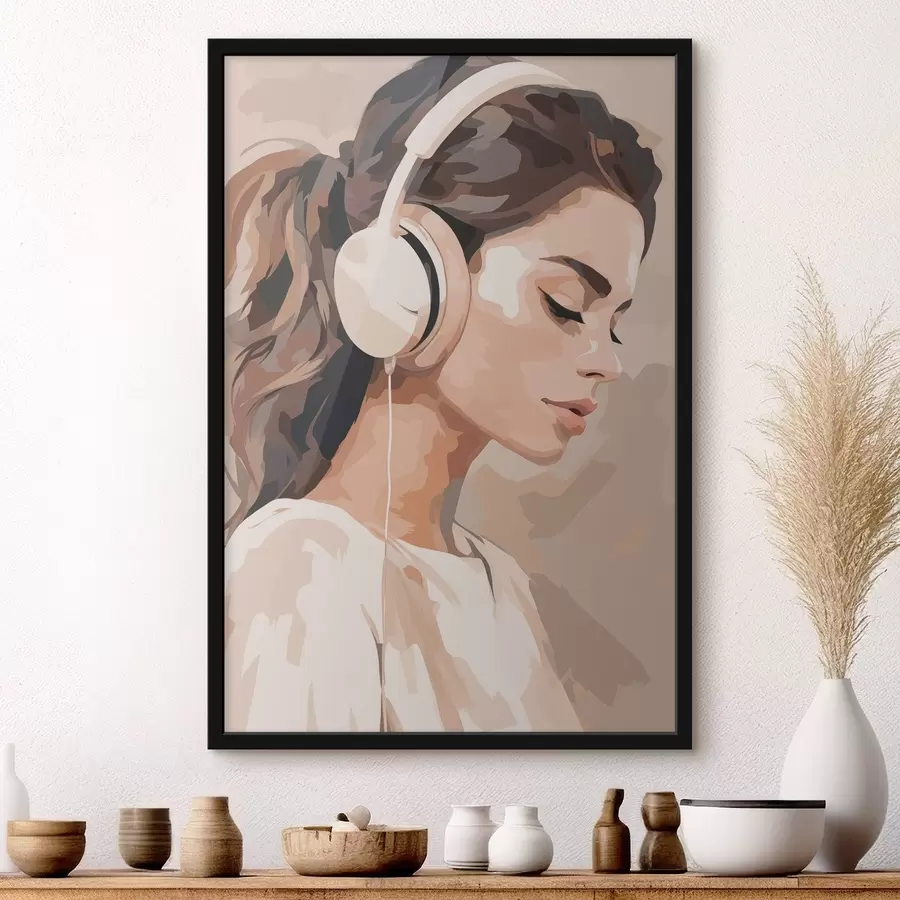 murales de pared Chica con auriculares f47411