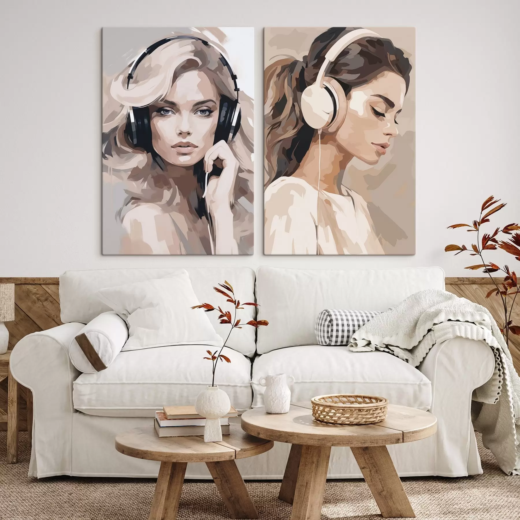 murales de pared Retrato de una chica con auriculares m01192