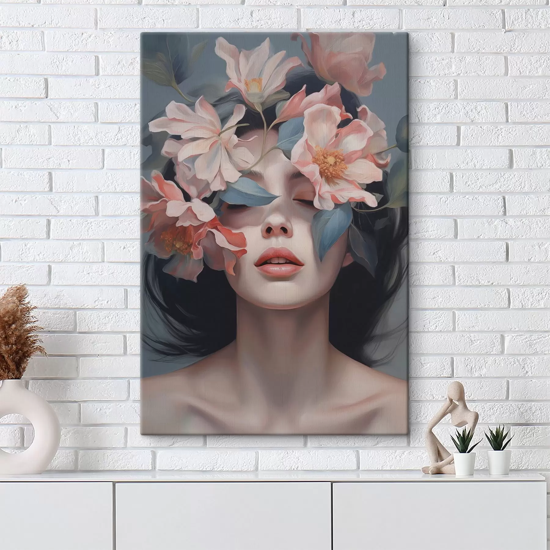 murales de pared Retrato abstracto de mujer con flores s47488