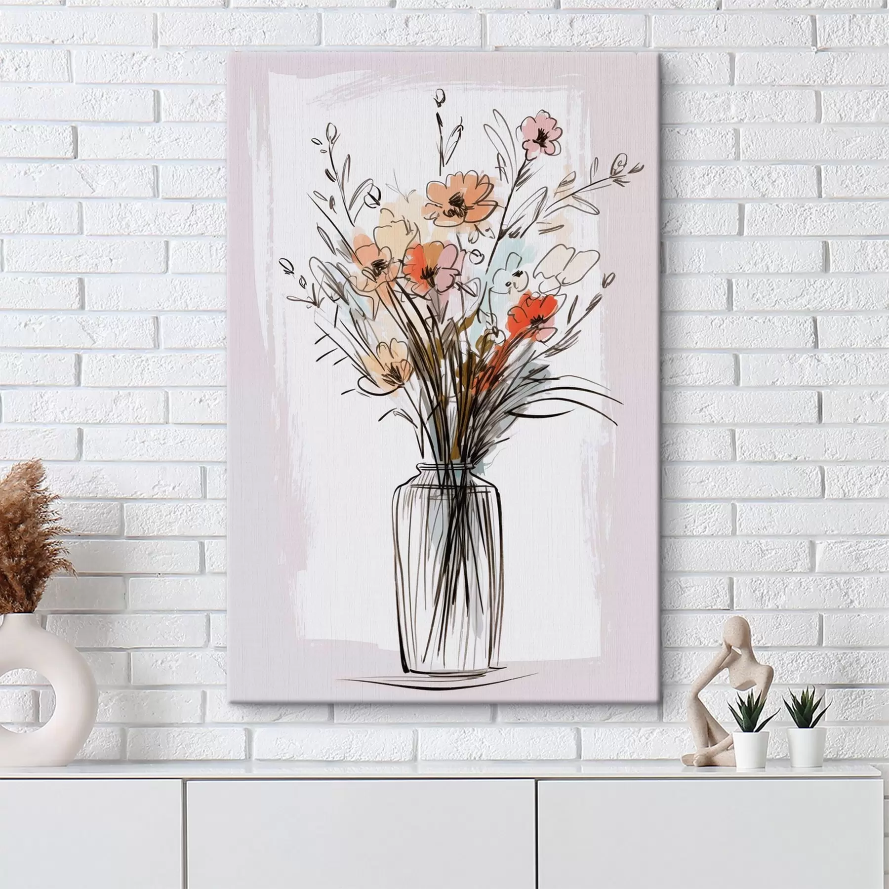 murales de pared Flores en un jarrón imitación de un dibujo s47495
