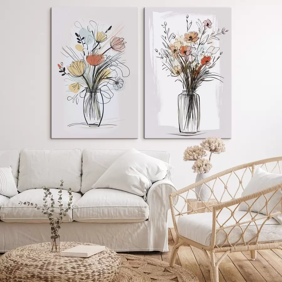 murales de pared Flores en un jarrón imitación de un dibujo m01224