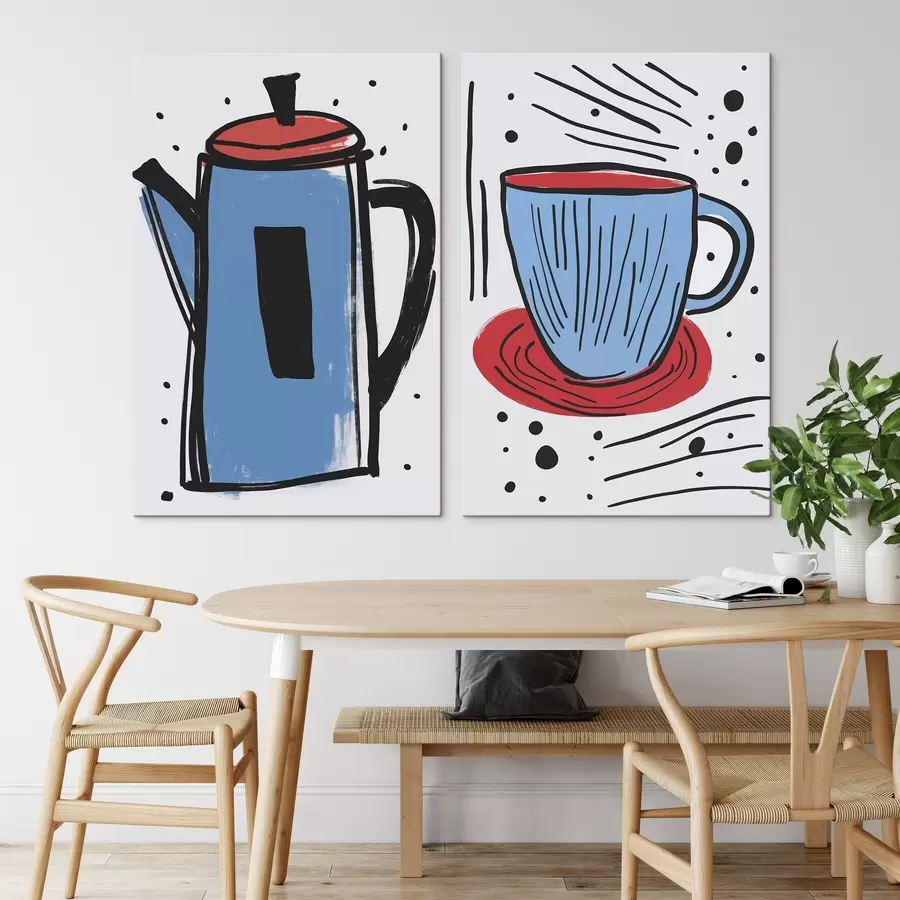 murales de pared Cafetera y taza imitación de un dibujo primitivo m01225