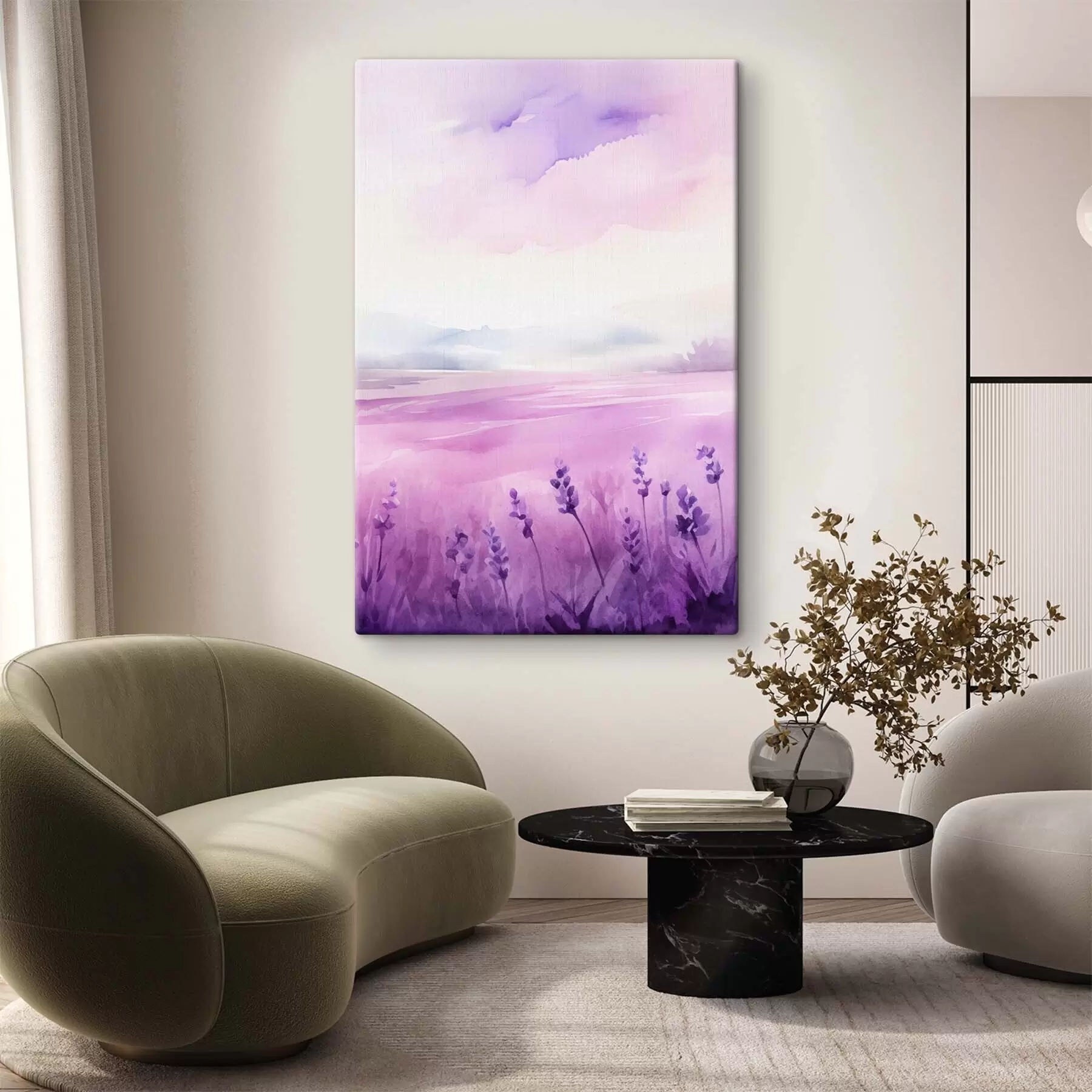 murales de pared Campo de lavanda, imitación acuarela s47109