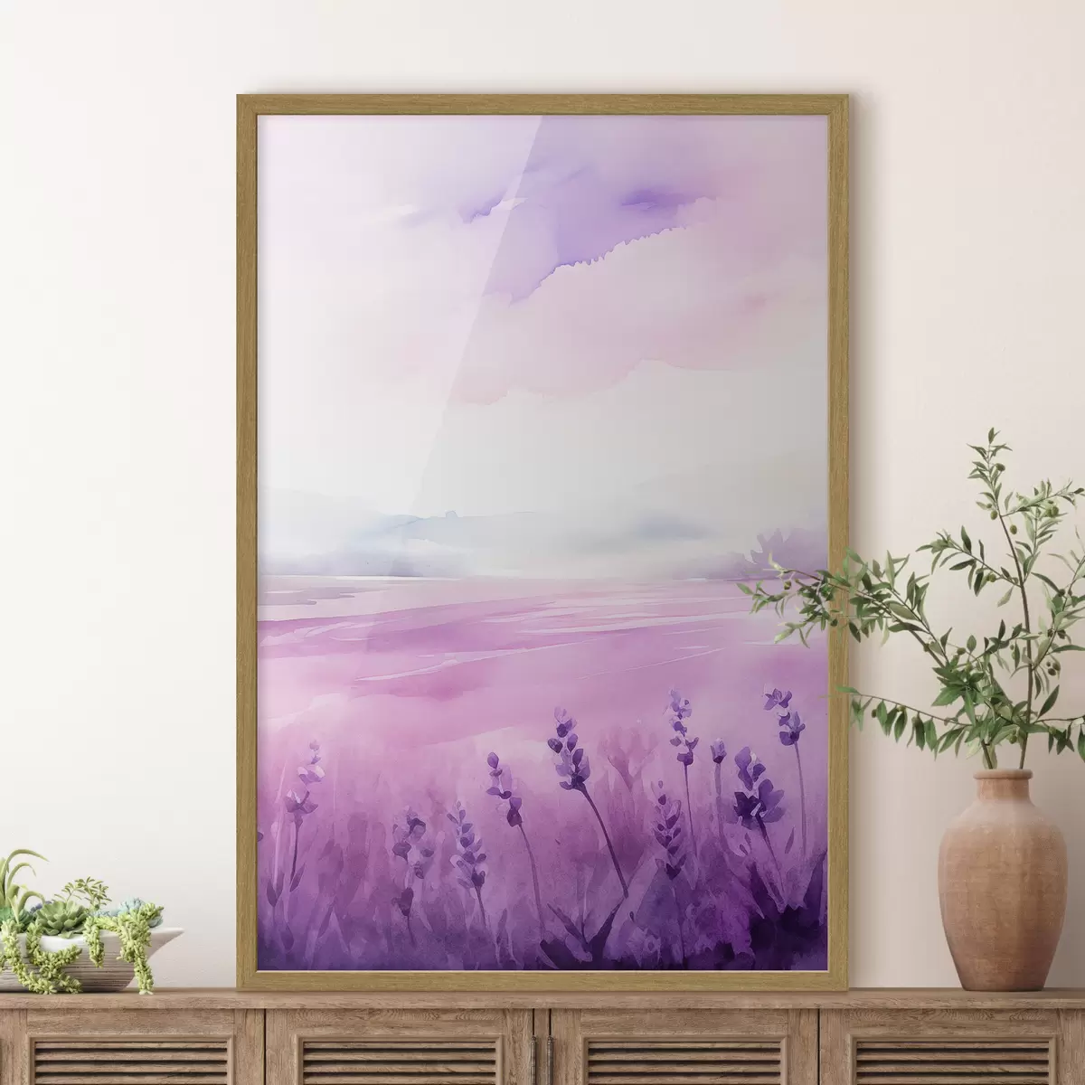 Poster Campo de lavanda, imitación acuarela f47109