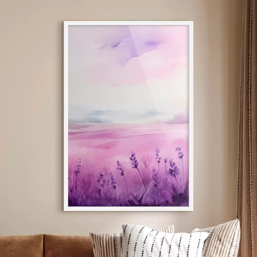 murales de pared Campo de lavanda, imitación acuarela f47109