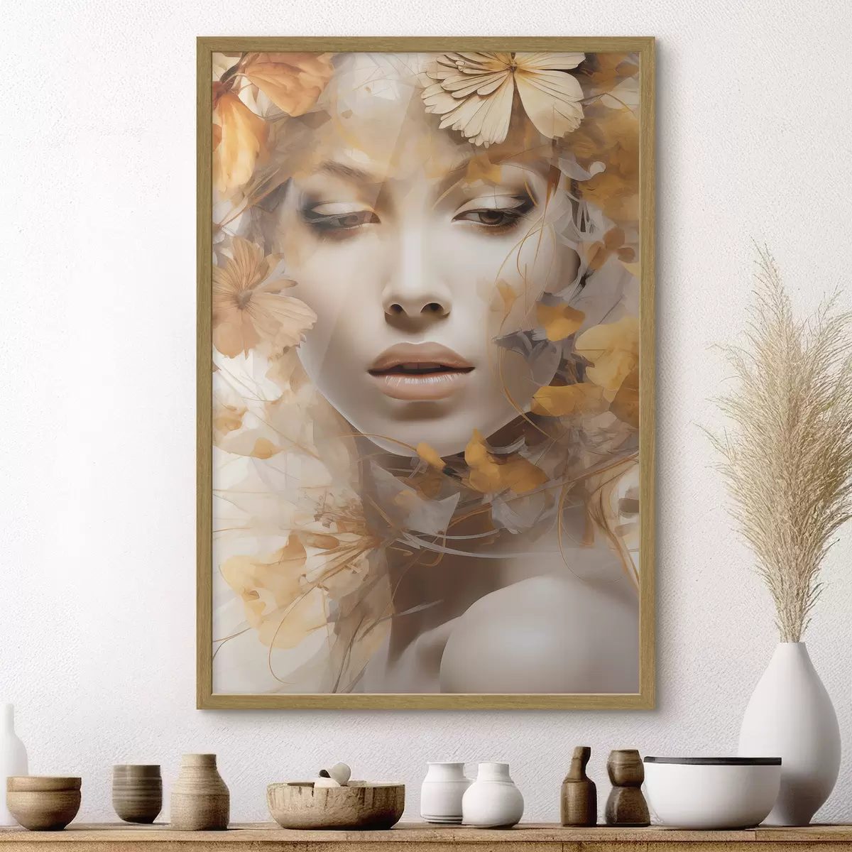 Poster Personas, niña y flores, escultura de imitación f47112