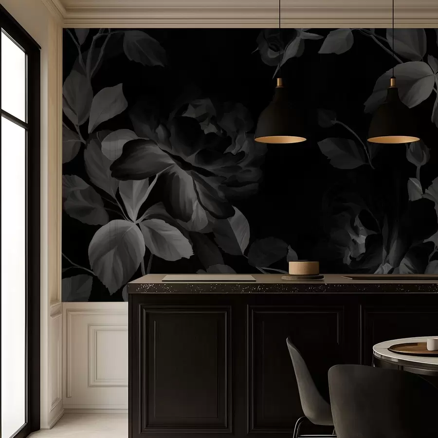murales de pared Rosas pintorescas en blanco y negro al estilo de la pintura al óleo.  w04873v1