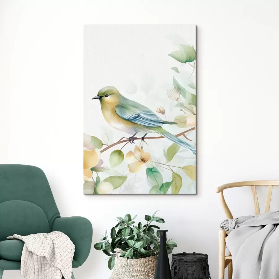 murales de pared Herrerillo en una rama, imitación acuarela s46892