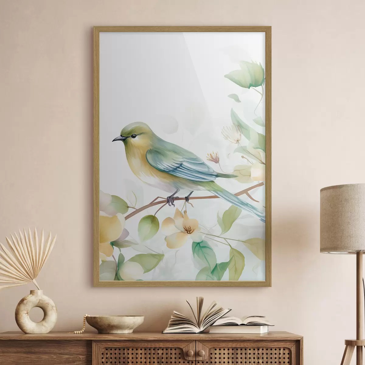 Poster Herrerillo en una rama, imitación acuarela f46892