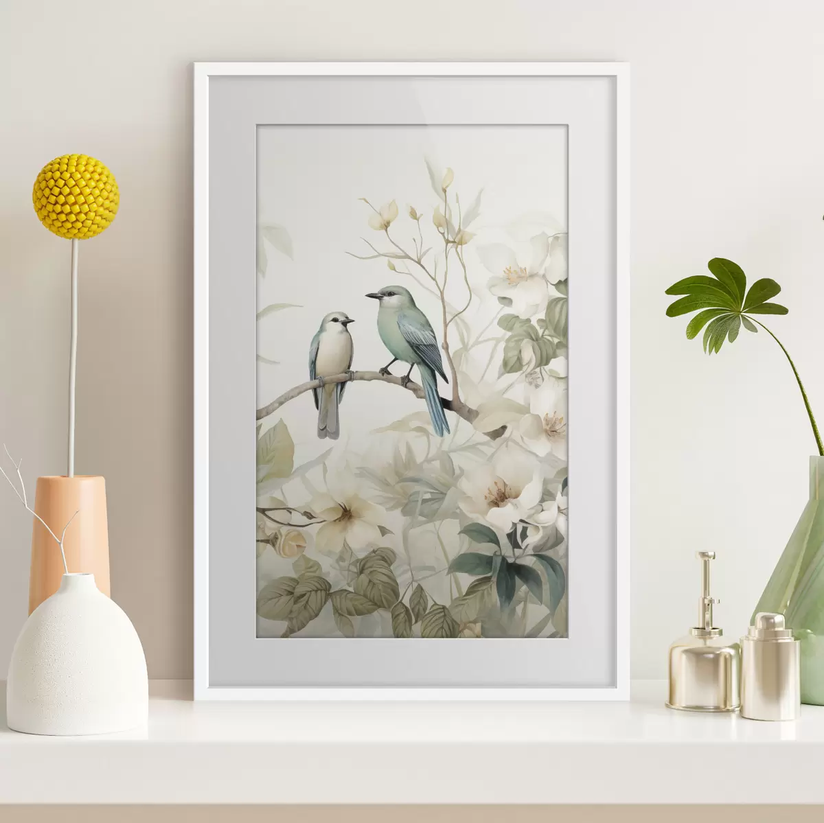 Poster Dos pájaros en ramas de jazmín f46896
