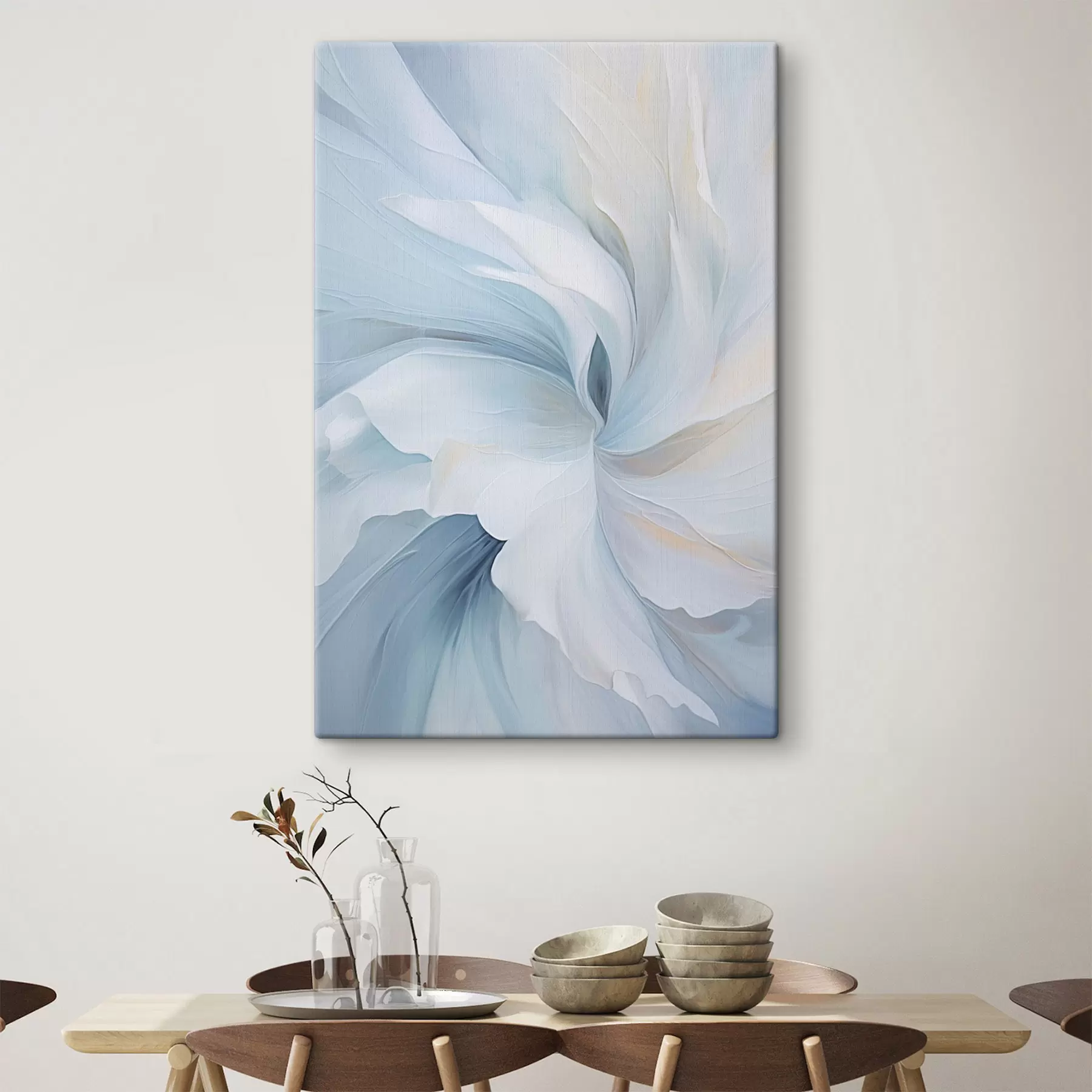 murales de pared Pétalos abstractos, delicados y translúcidos que se arremolinan hacia dentro con una iluminación suave y una textura pictórica. s47437