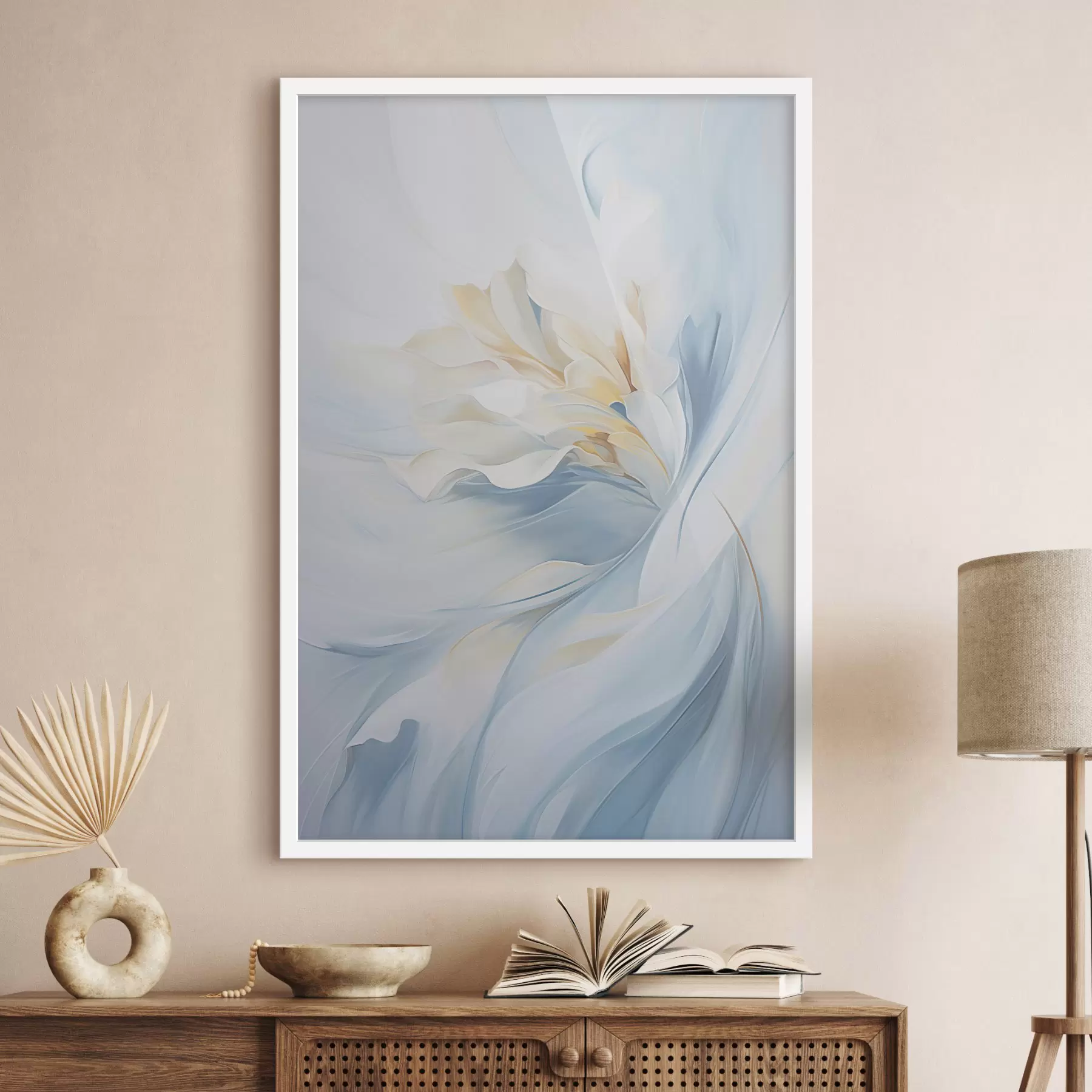 murales de pared Pétalos abstractos, delicados y translúcidos que se arremolinan hacia dentro con una iluminación suave y una textura pictórica. f47436