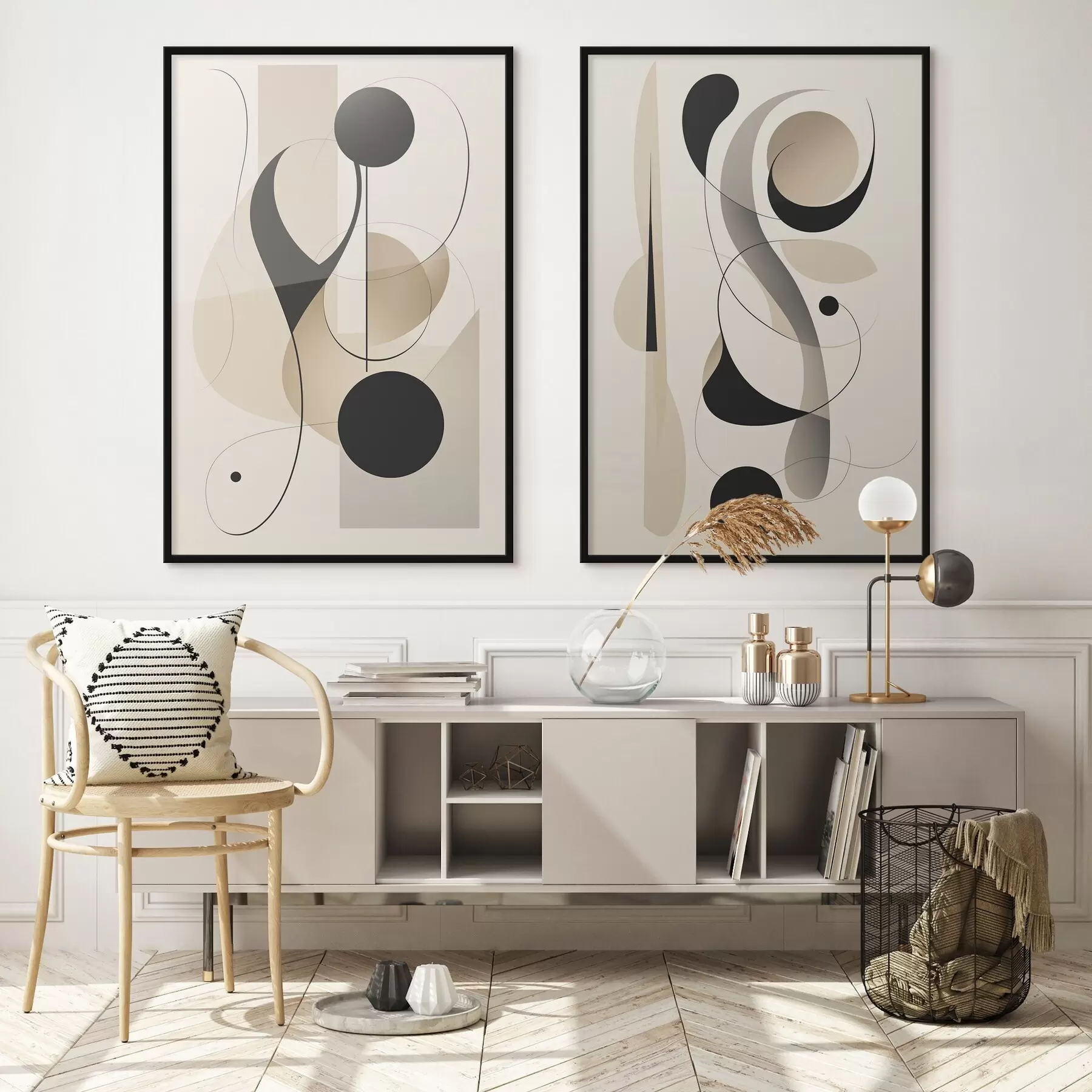 murales de pared Composición abstracta con curvas y formas d00538