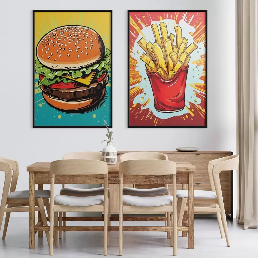 murales de pared Patatas fritas y hamburguesa d00556
