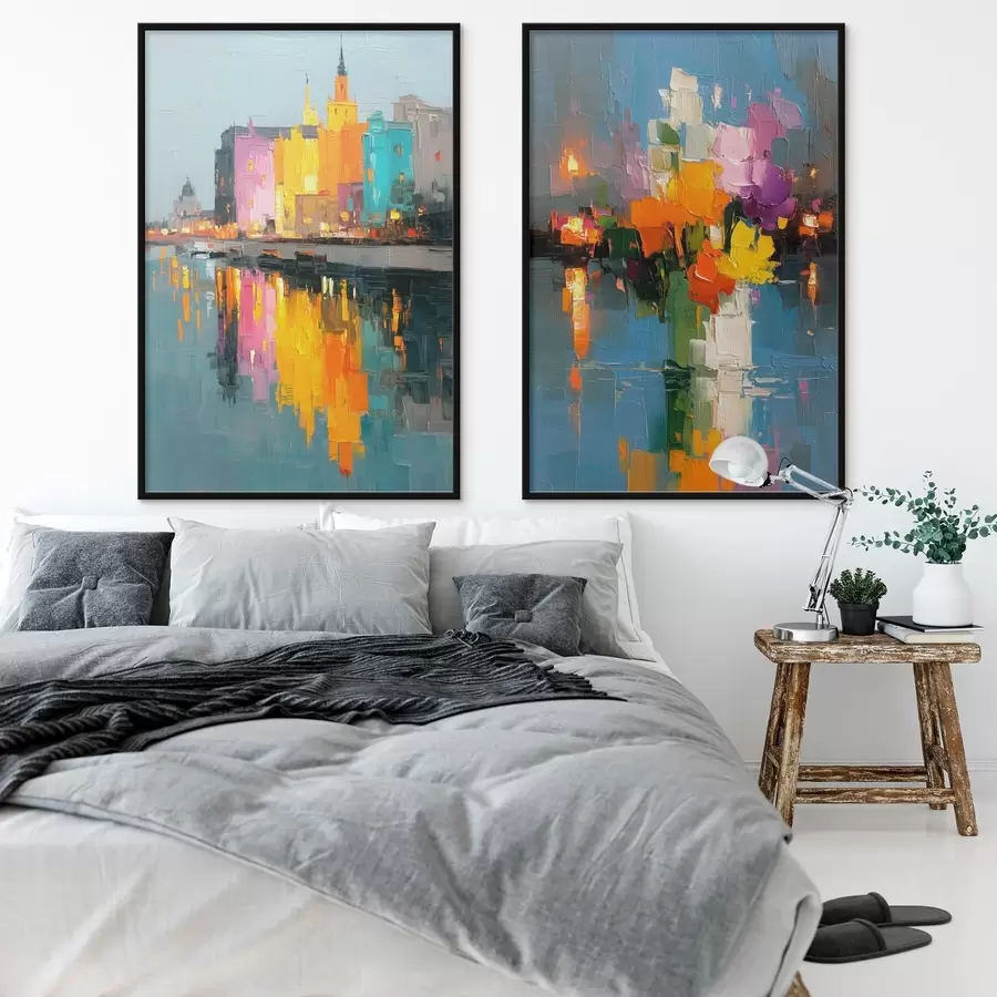 murales de pared Dinámica urbana: composición abstracta con reflejos de luces en el río d00569