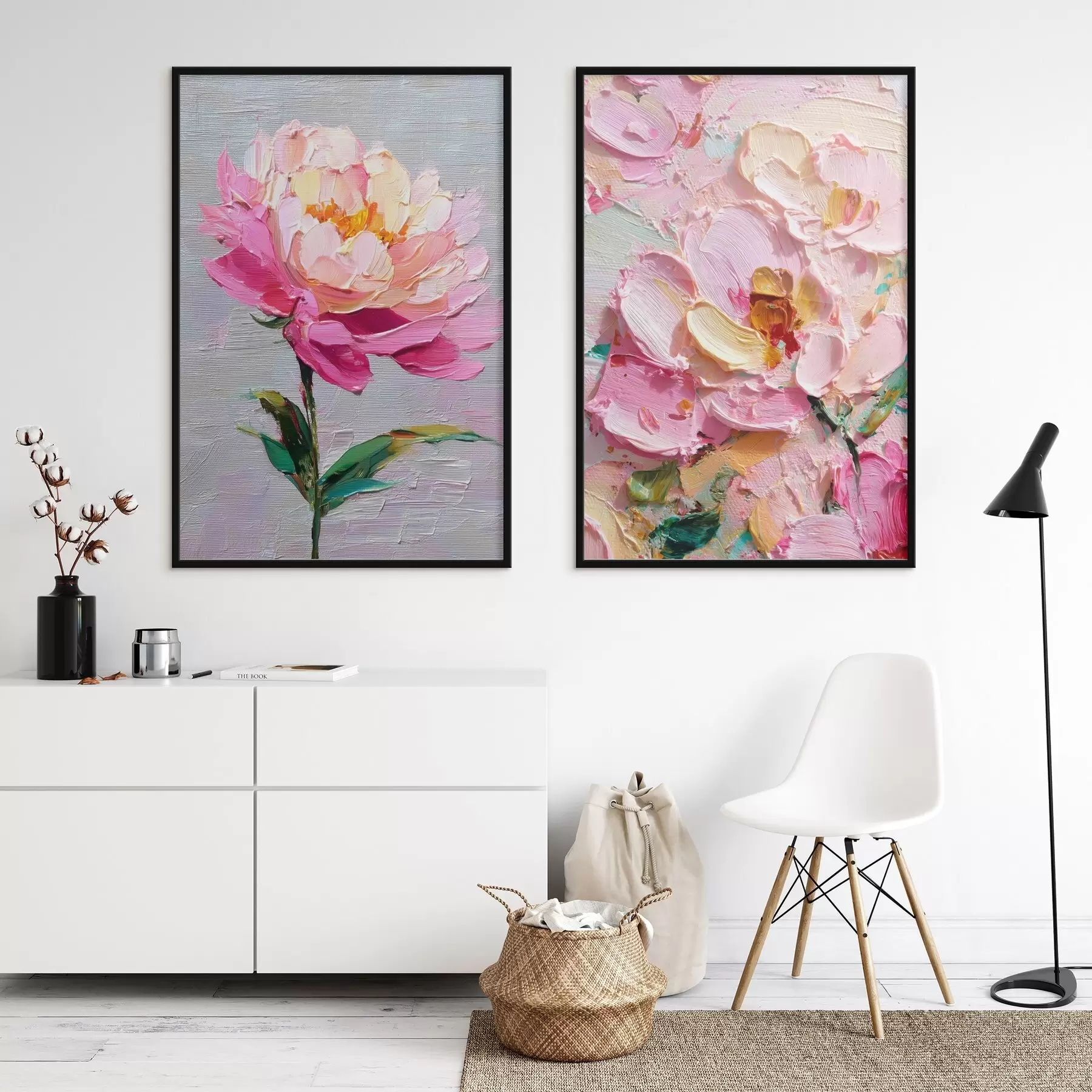 murales de pared Arte moderno con flores rosas en técnica volumétrica d00572