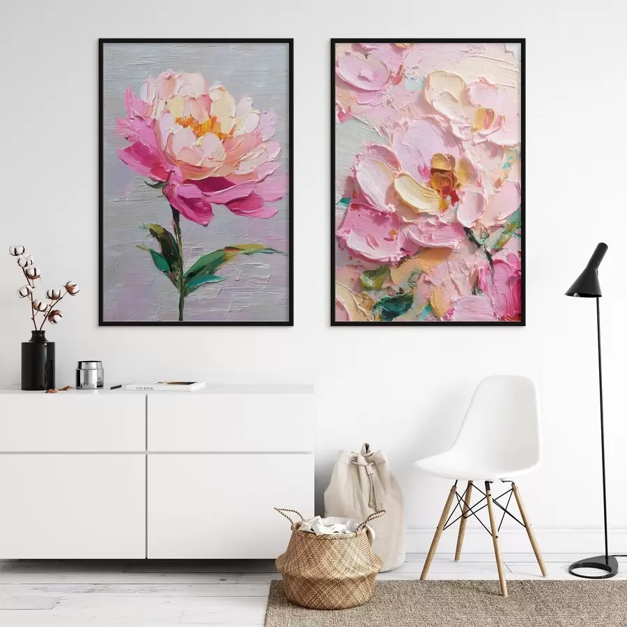 murales de pared Arte moderno con flores rosas en técnica volumétrica d00572
