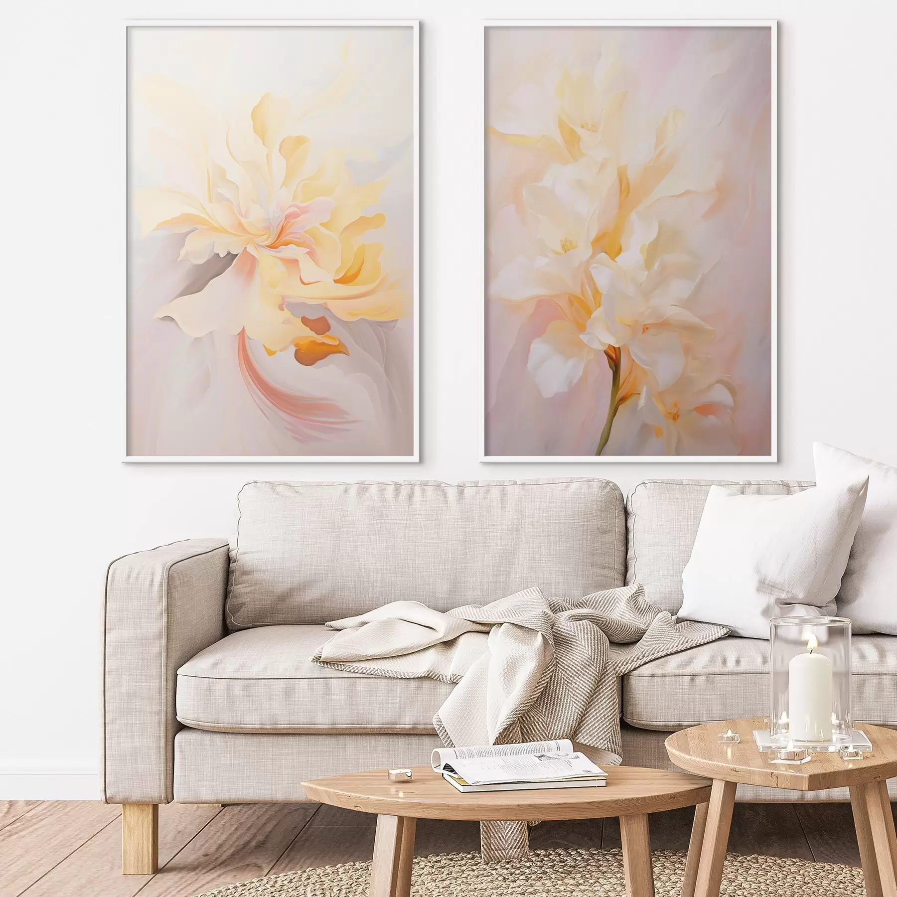 murales de pared Delicado díptico en estilo acuarela con transiciones de color d00576