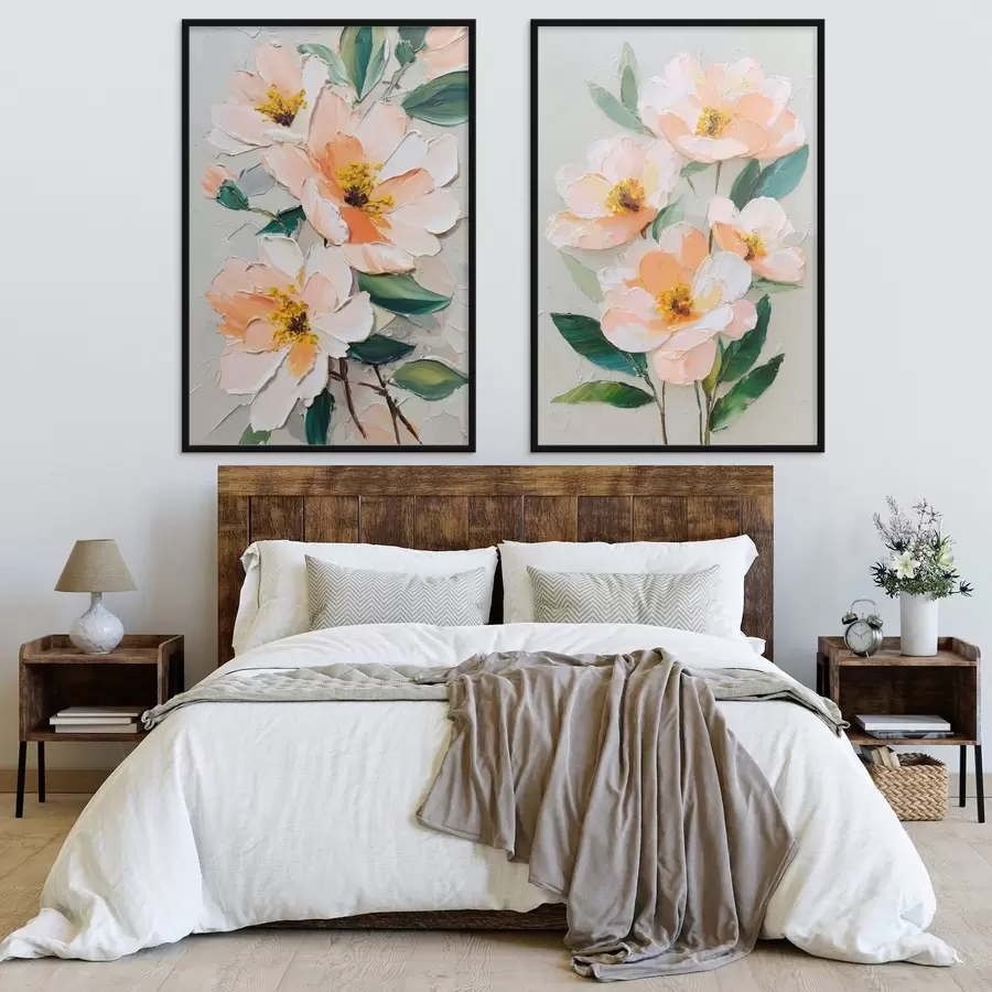 murales de pared Pintura al impasto que combina un gran ramo con flores individuales d00579