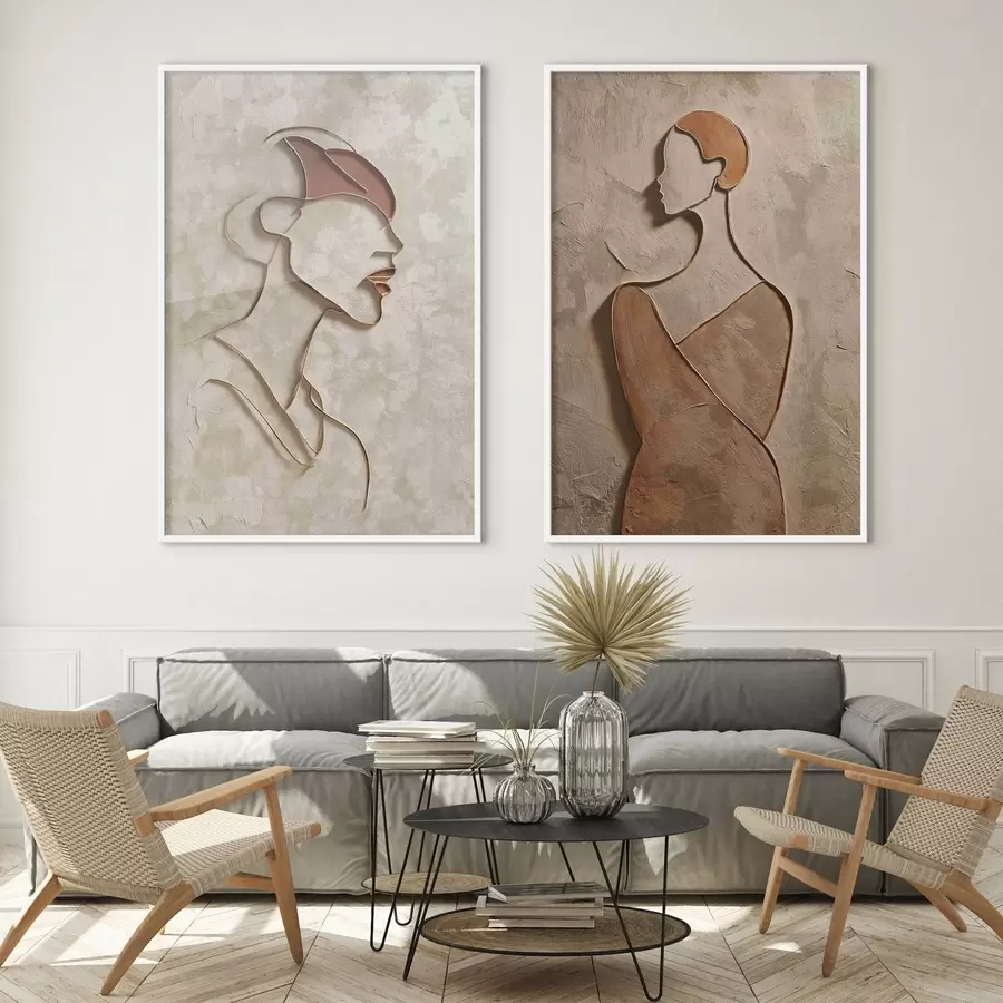 murales de pared Siluetas en relieve de personas en estilo minimalista d00596