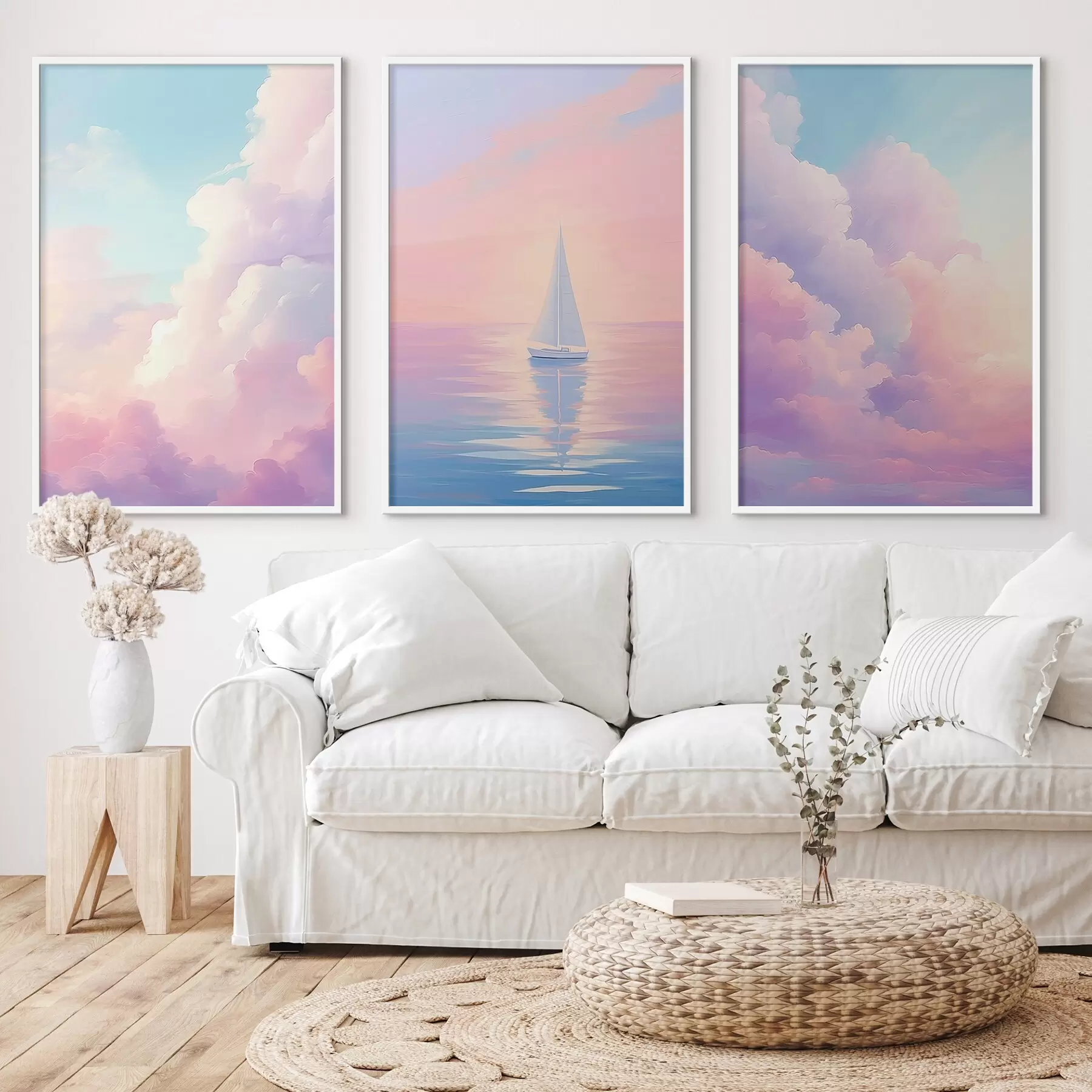 murales de pared Velero en el mar con nubes de fondo d00619