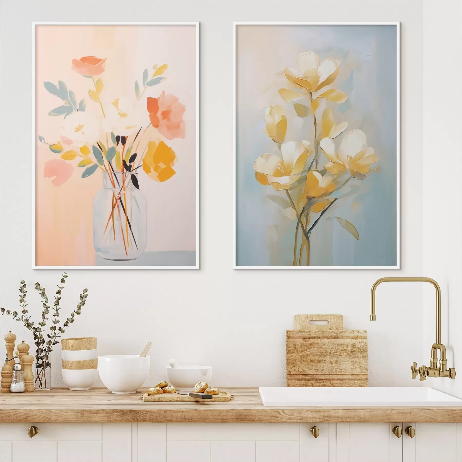 murales de pared Flores en un jarrón: dibujo al óleo d00636